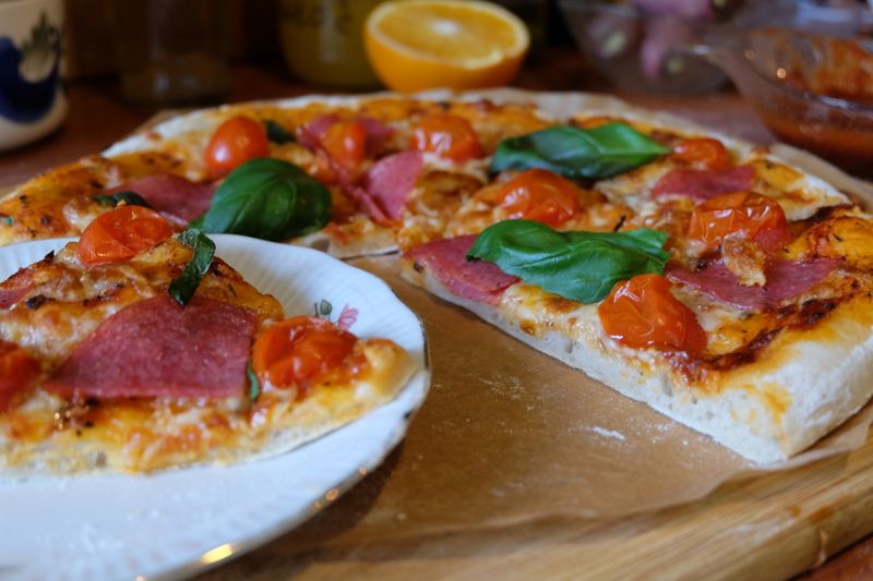 Spicy Diavola pizza with hot salami and chili flakes