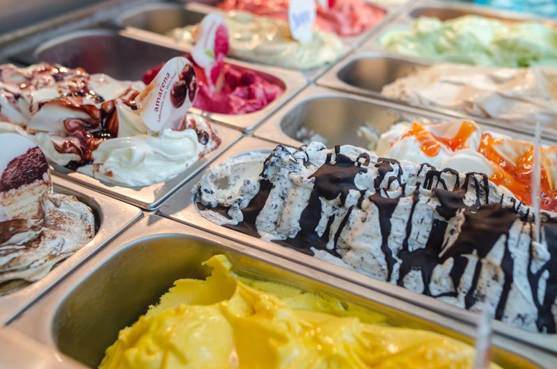 Gelato selection with seasonal Italian flavors