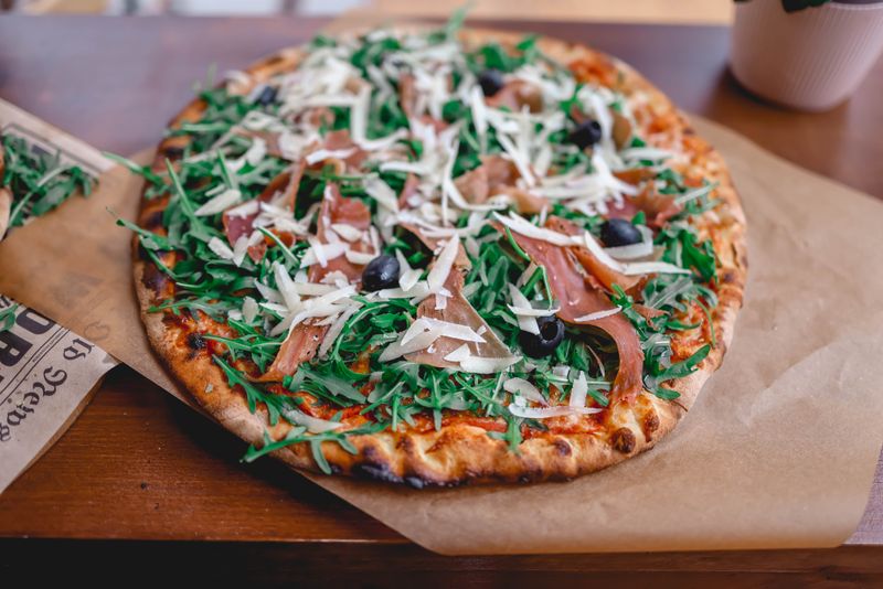 Truffle Mushroom white pizza with wild mushrooms and truffle oil